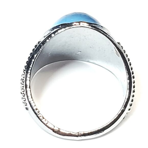 Silver Tone Ring Sz 5 Unsigned Light Blue Cabochon - Picture 5 of 5